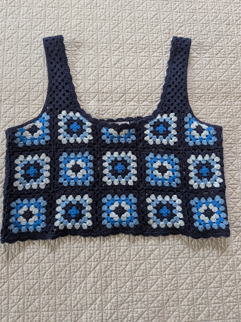 Sincerly Jules Navy & Light Blue Crochet Square Tank